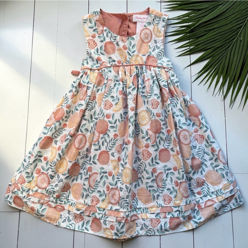 Tommy Bahama Girls Fruit Print Cotton Dress 3T Citrus Strawberry Cherry Dress